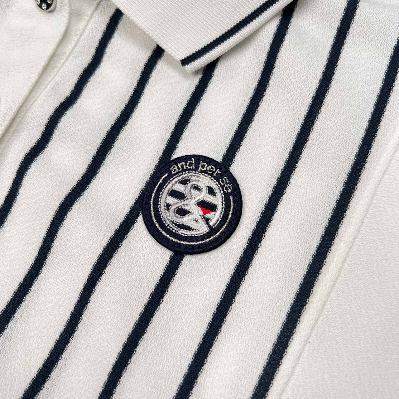 and per se アンパスィ ストライプ 半袖 ワンピース サイズ L /ホワイト×ネイビー/ゴルフ/レディース