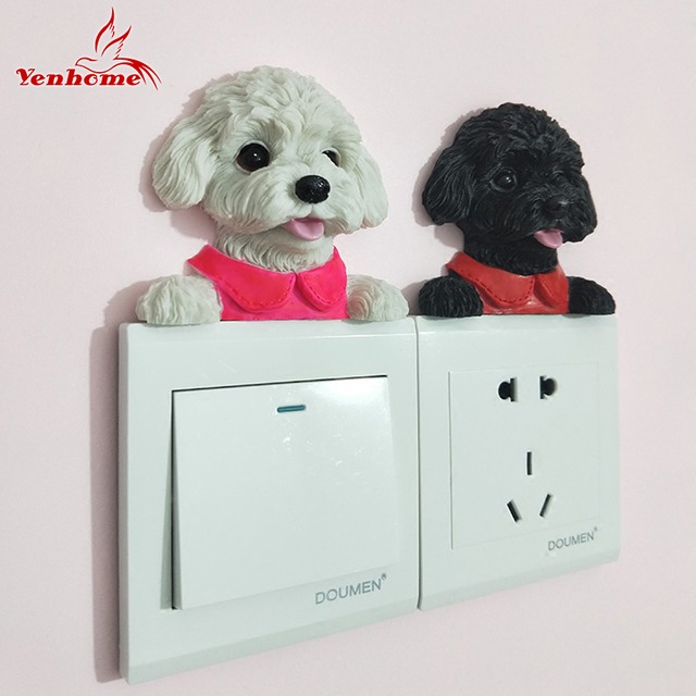 クリエイティブ 3D かわいい犬樹脂ライトスイッチステッカーリムーバブルウォールステッカー子供のためのベビー保育園ホームデカール寝室のインテリア 3D ステッカー