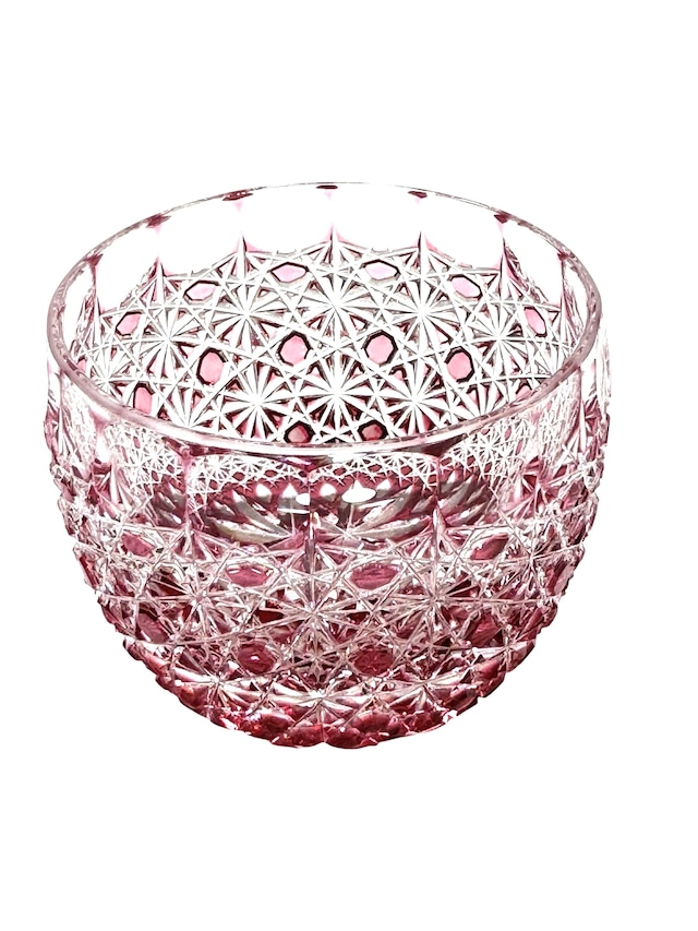 江戸切子　クリスタルぐい呑　（蕾）(金赤)ピンク