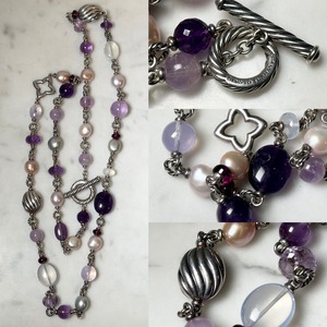 DAVID YURMAN silver × gem stone link long chain necklace