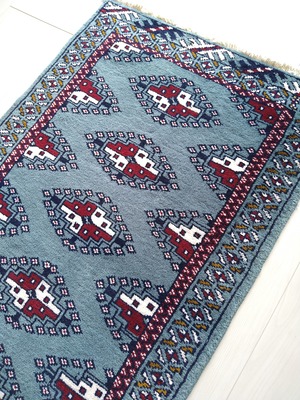 Vintage Persian Rug 83x53cm Turkmen Blue Gray Base  ペルシャ絨毯