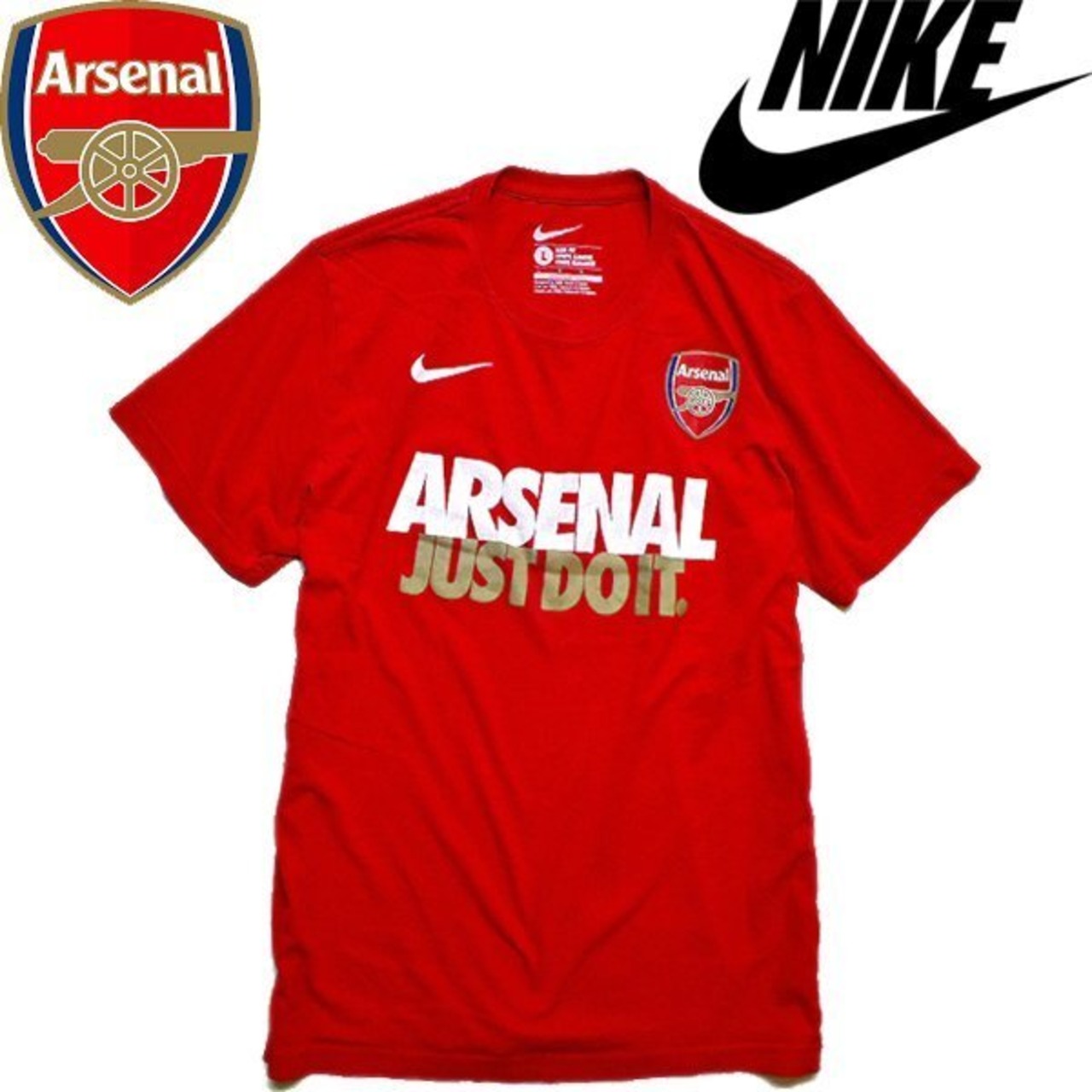 1点物◇ナイキNIKEアーセナル赤プリントTシャツUSA古着メンズML 