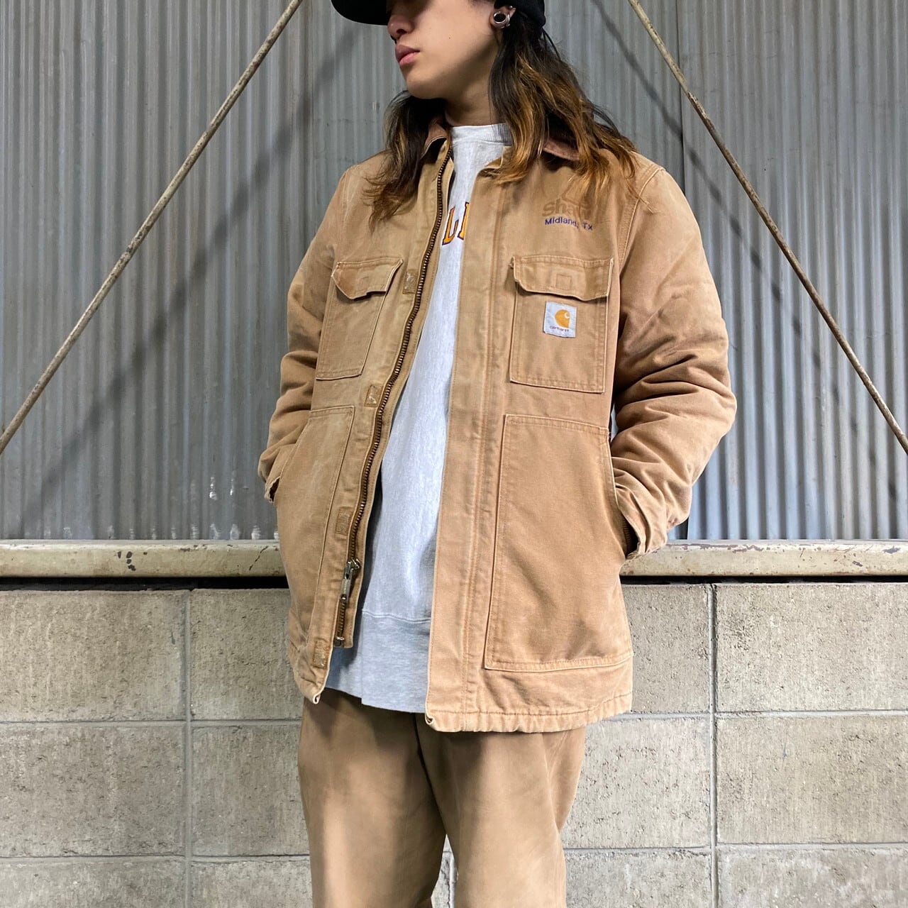 90年代 ビンテージ USA製 Carhartt カーハート ワークジャケット メンズM相当 古着 ダック地 カバーオール ブランケットライナー  キャメル ブラウン 茶色 企業ロゴ 刺繍 90s ヴィンテージ【ワークジャケット】【AL2110】 | cave 古着屋【公式】古着通販サイト