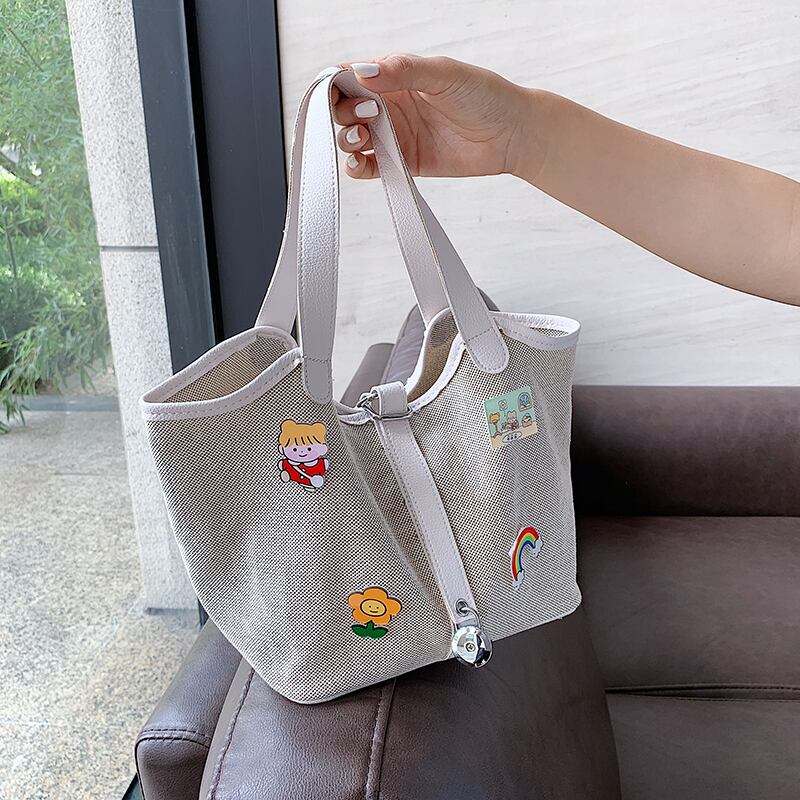 バッグレディース大容量2020夏新作トレンディワイルドキャンバスショルダーメッセンジャーバッグネットレッドファッションバケットバッグ Tiancai_Wing_Bag2244756