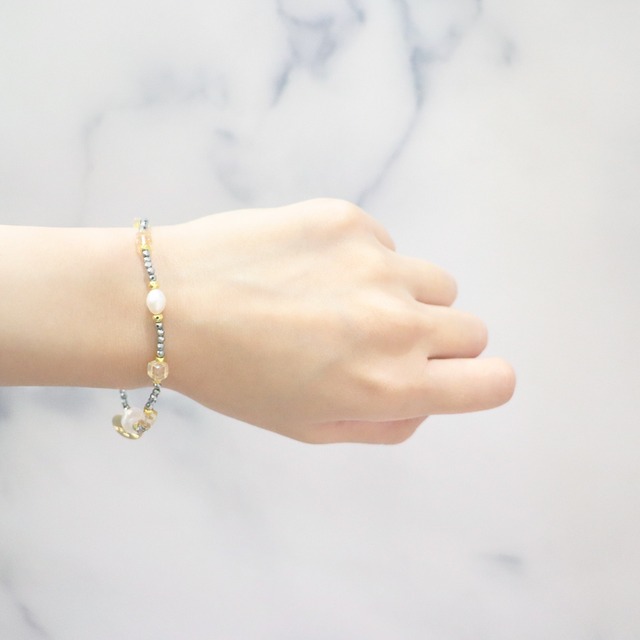 【Like a Honey Candy】亀甲天珠×シトリン×パール ブレスレット