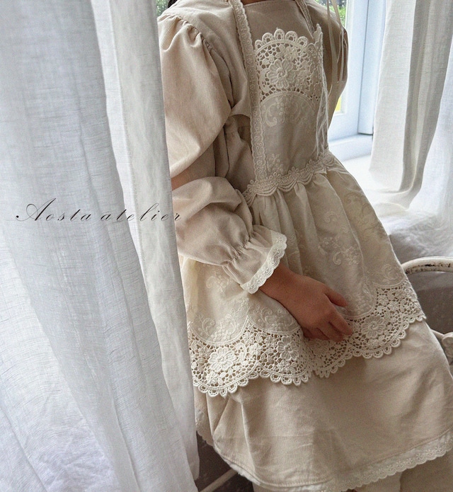 《秋ご予約》layered dress ★ ｜ラップスカート apron エプロン レース リボン 装飾  女の子 ベビー 淡色
