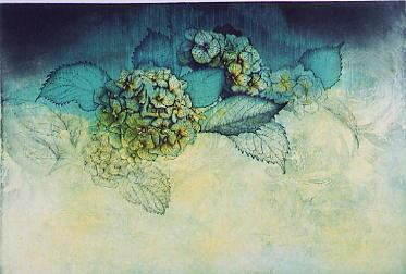 ここ広島では 林芙美子の紫陽花忌 あじさいき で有名ですが 花の寿命 いのち は 短くて 安藤 真司 あんどう しんじ ａｎｄｏ ｓｈｉｎｊｉの銅版画作品 題名 雨の装い あめのよそおい 専用額付き 簡易化粧