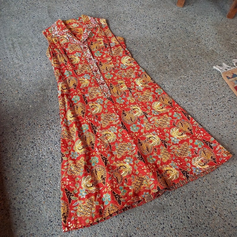 バリ島ヴィンテージバティック、手染め ベッドカバー 幅100cm、長さ