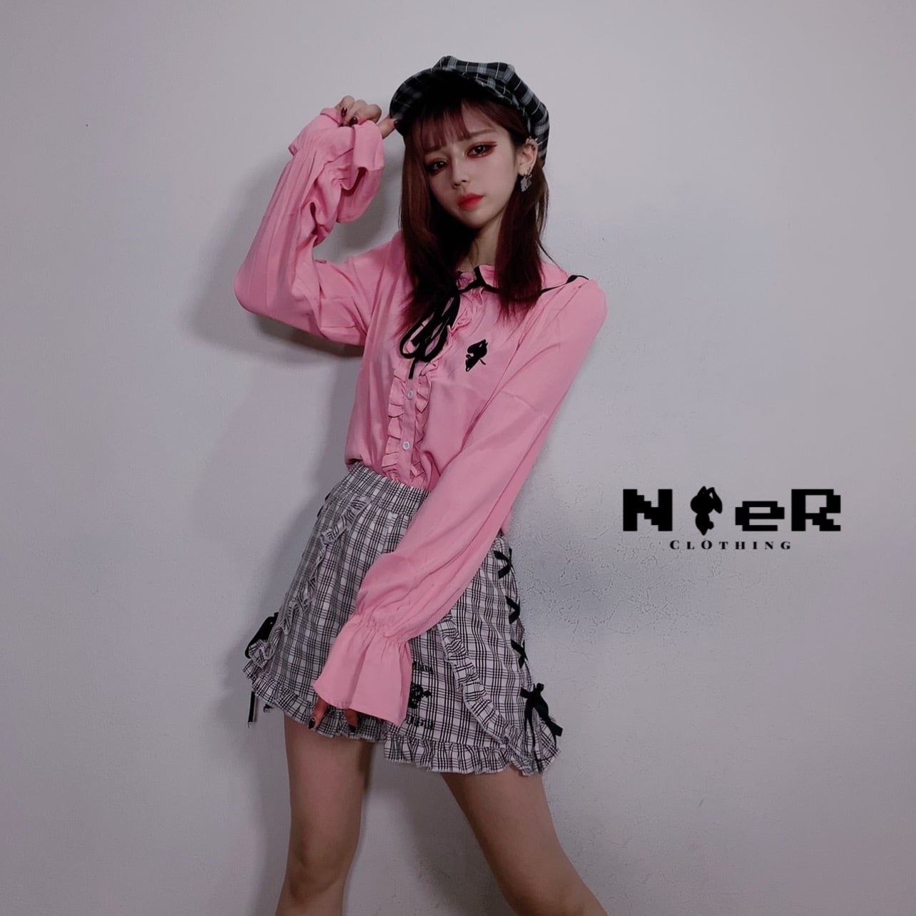 ボウタイ付き シフォンブラウス Pink Nier