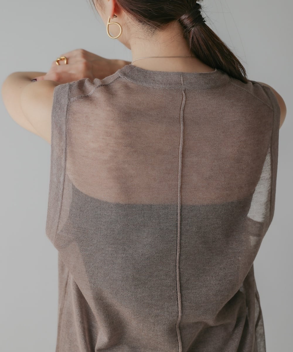 新色追加／SLEEVELESS SHEER KNIT TOPS（ｽﾘｰﾌﾞﾚｽｼｱｰﾆｯﾄﾄｯﾌﾟｽ