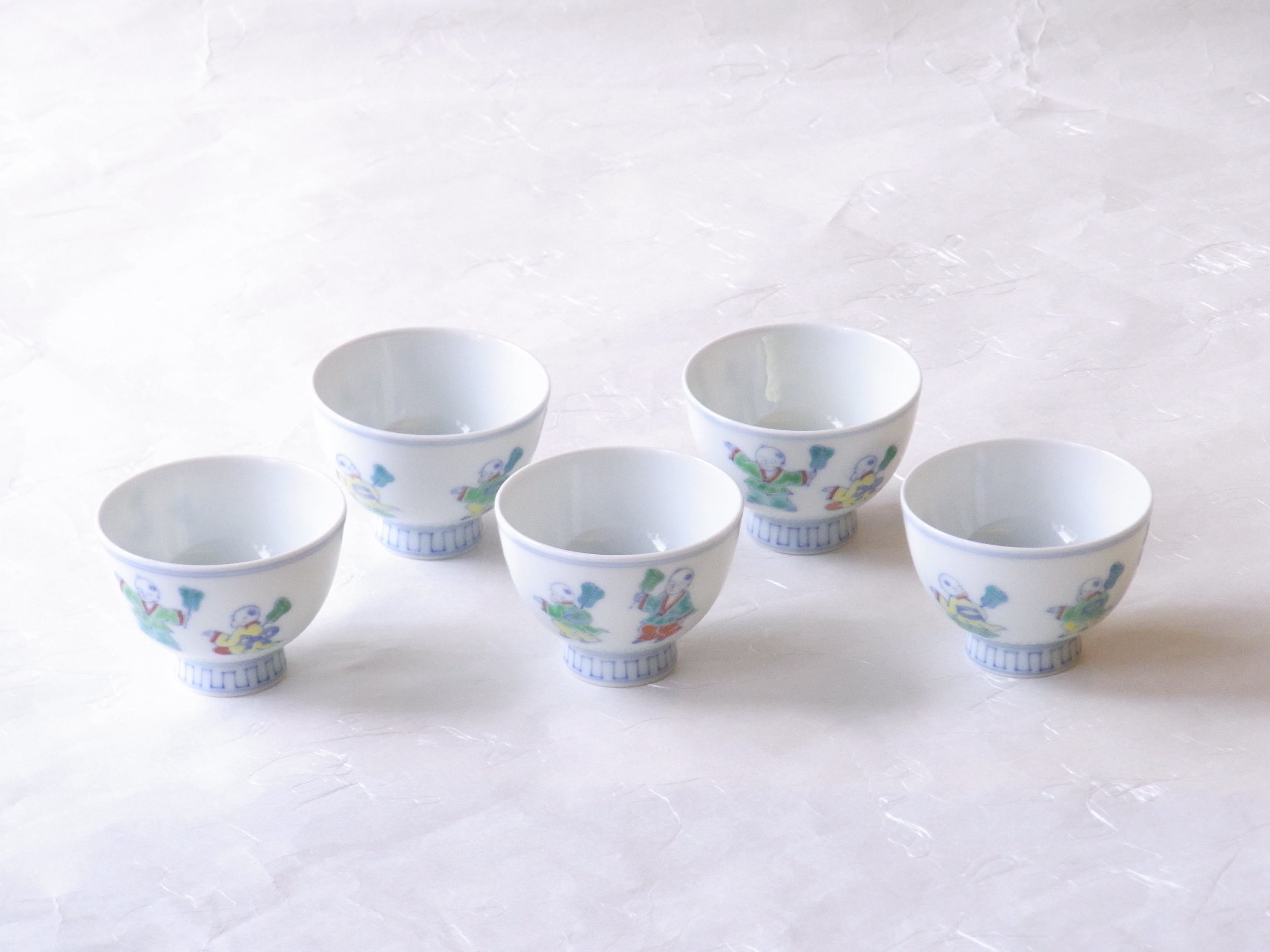 清水焼 昭阿弥 作 淡彩 唐子（からこ） 煎茶碗 5客揃 | 小林漆陶