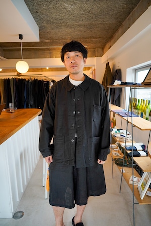 【1950s-60s】"Botton, Big Size" French Vintage Black Moleskin JKT / とも様専用