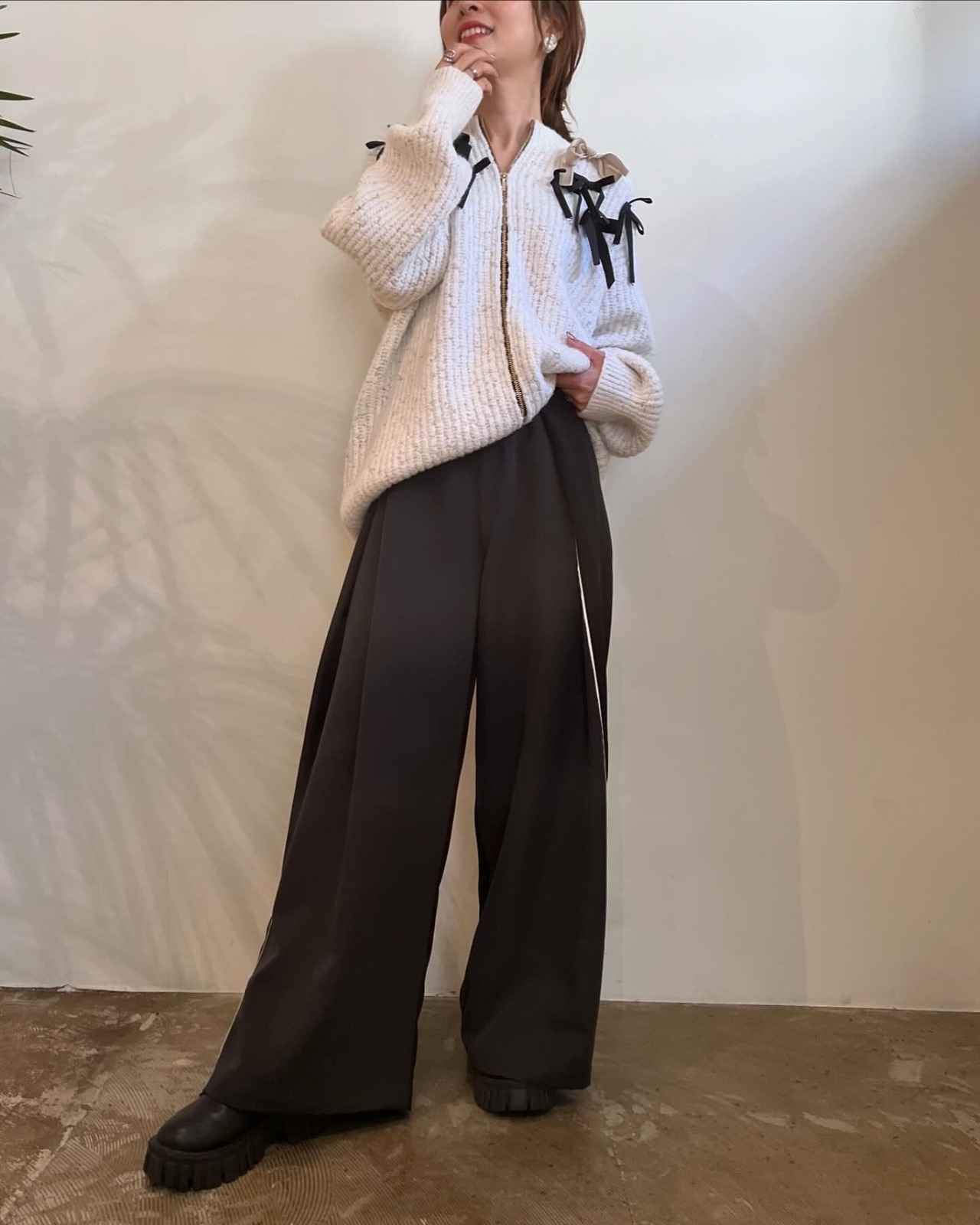 エイミーロウ　eimeelaw　ランダムリボンラメネップZIPカーデ