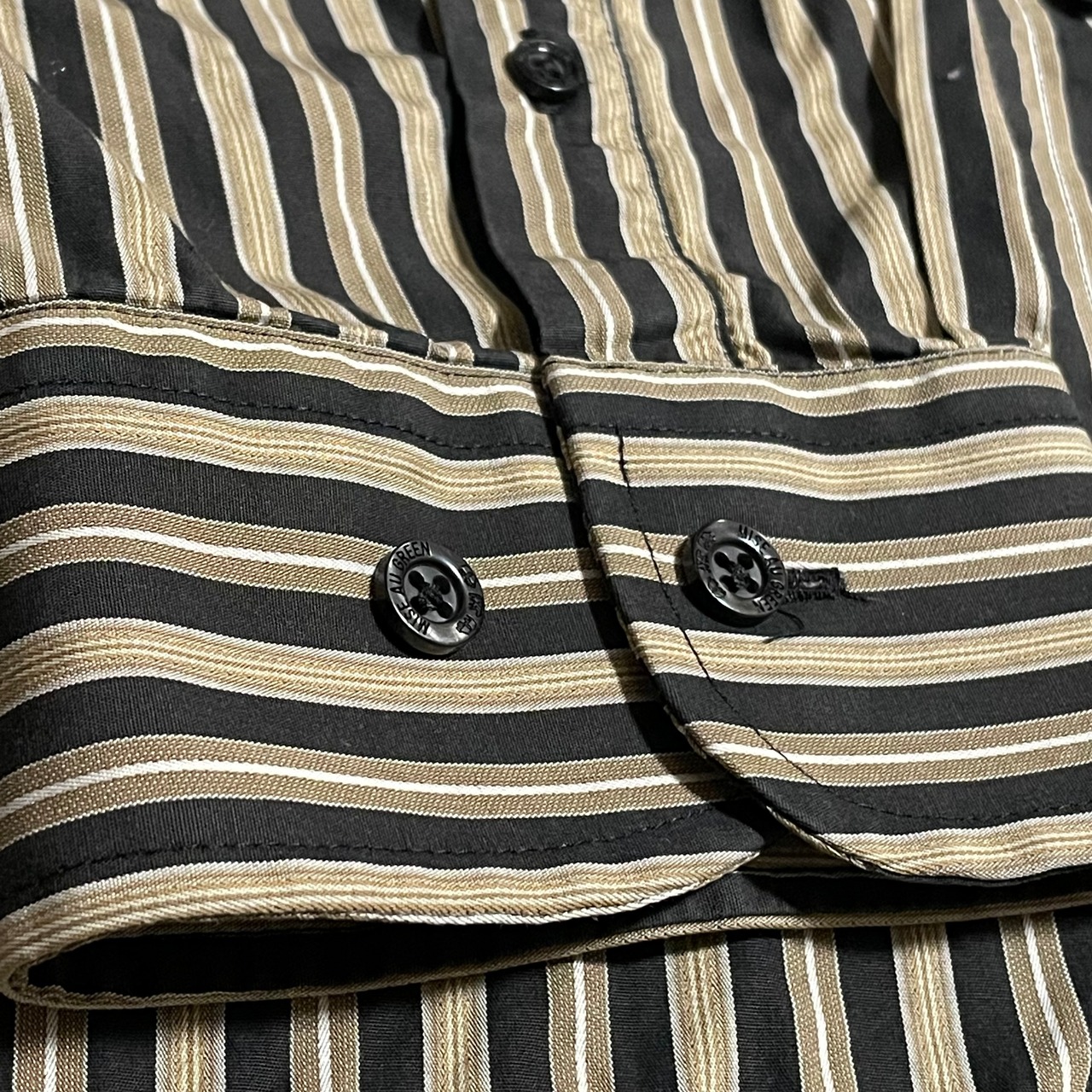 【MISE AU GREEN】ストライプシャツ ボタンダウン 刺繍ロゴ デザインシャツ 柄シャツ 長袖 マルチストライプ XXL ビッグサイズ US古着