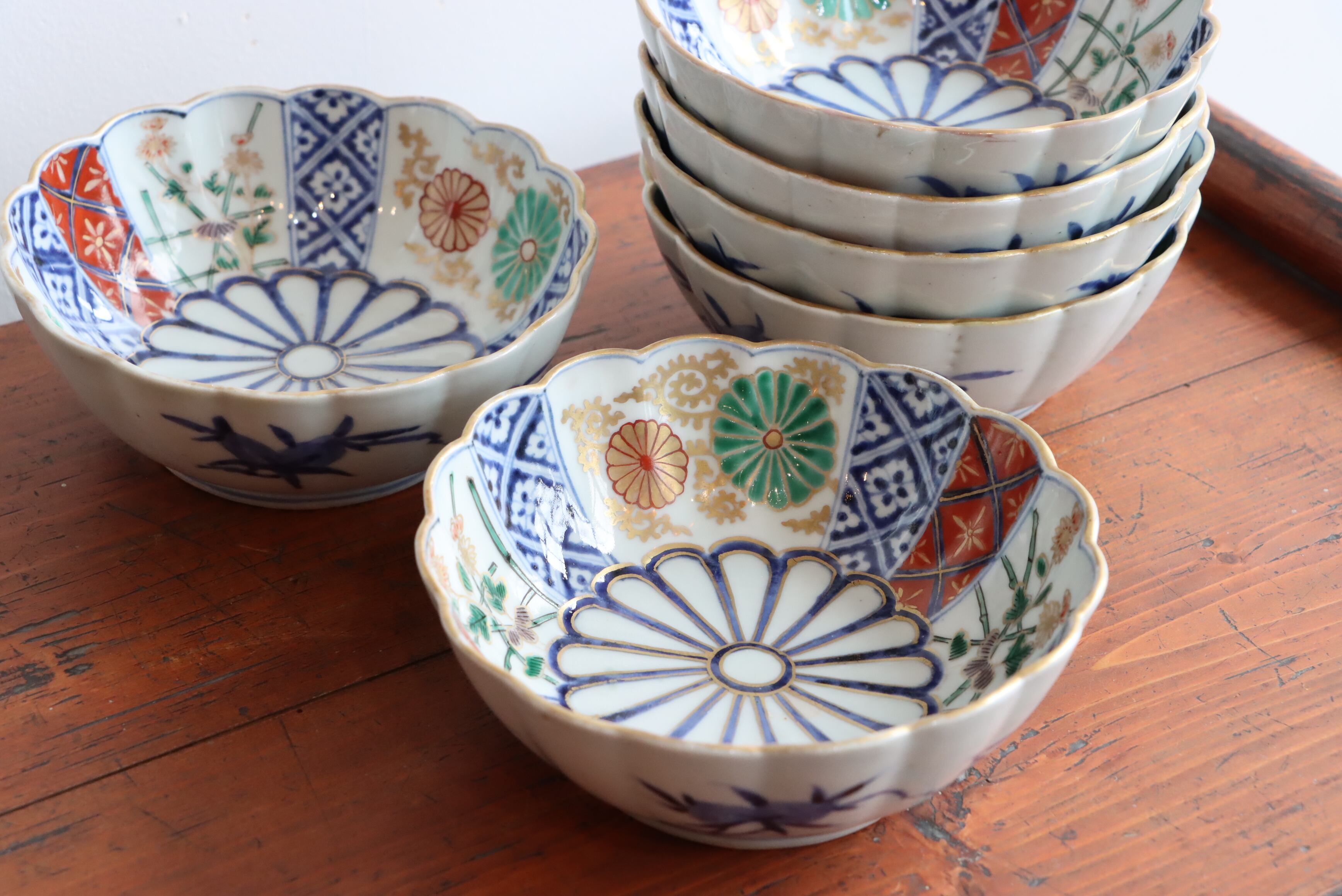 古伊万里 色絵 菊割 菊籬文 膾皿/Old Imari 
