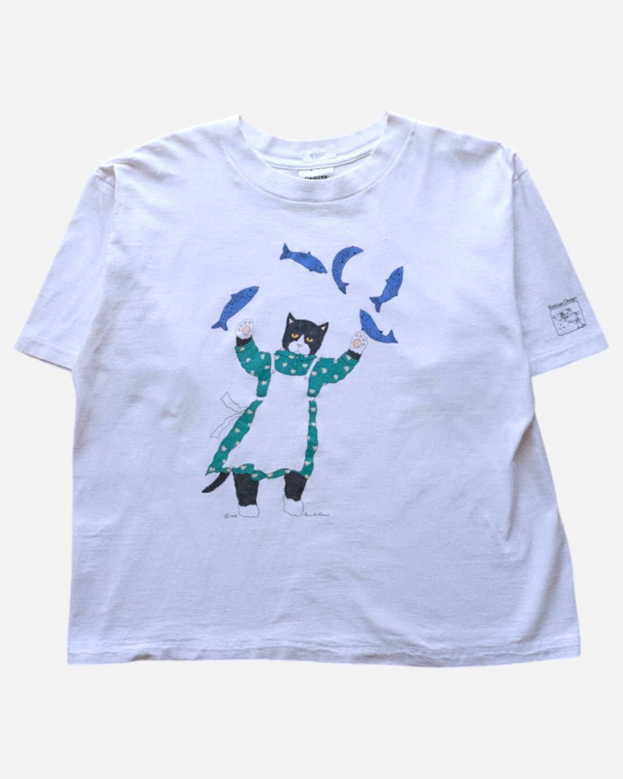 【古着】ジャグリング魚!! エプロンハチワレ猫 T - 7