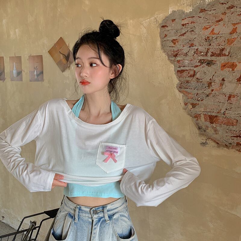 Tシャツ シャツ ショートルーズホワイトスプリング ロング 春物 ブラックストロベリース71455363044