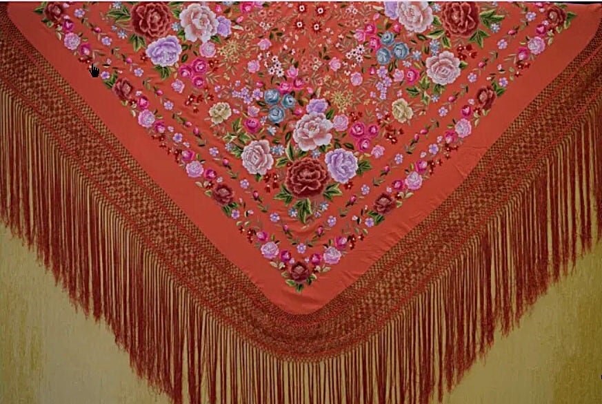 フラメンコ シルクマントン130㎝角 黒x多色 Ref:102009 | artesania