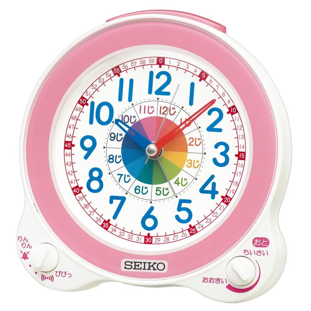 【特価処分】セイコークロック 目覚まし時計 置き時計 知育 アナログ 薄ピンク 134×130×85mm KR524P