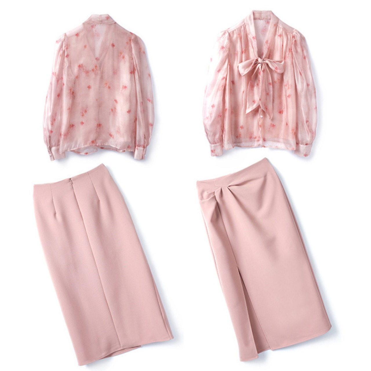 Elegant Floral Shirt + High-waisted Skirt Set 5163