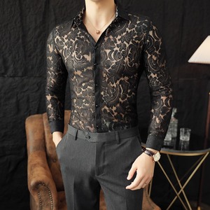 春夏にぴったりな半透明のレースデザインハンサムシャツ　SH006