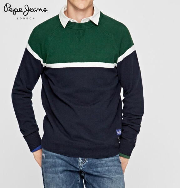 ペペジーンズ ニット セーター クルーネック メンズ トップス PEPE JEANS LONDON MARLON TRICOLOR SWEATER  DULWICH【正規取扱店】 | BEES HIGH