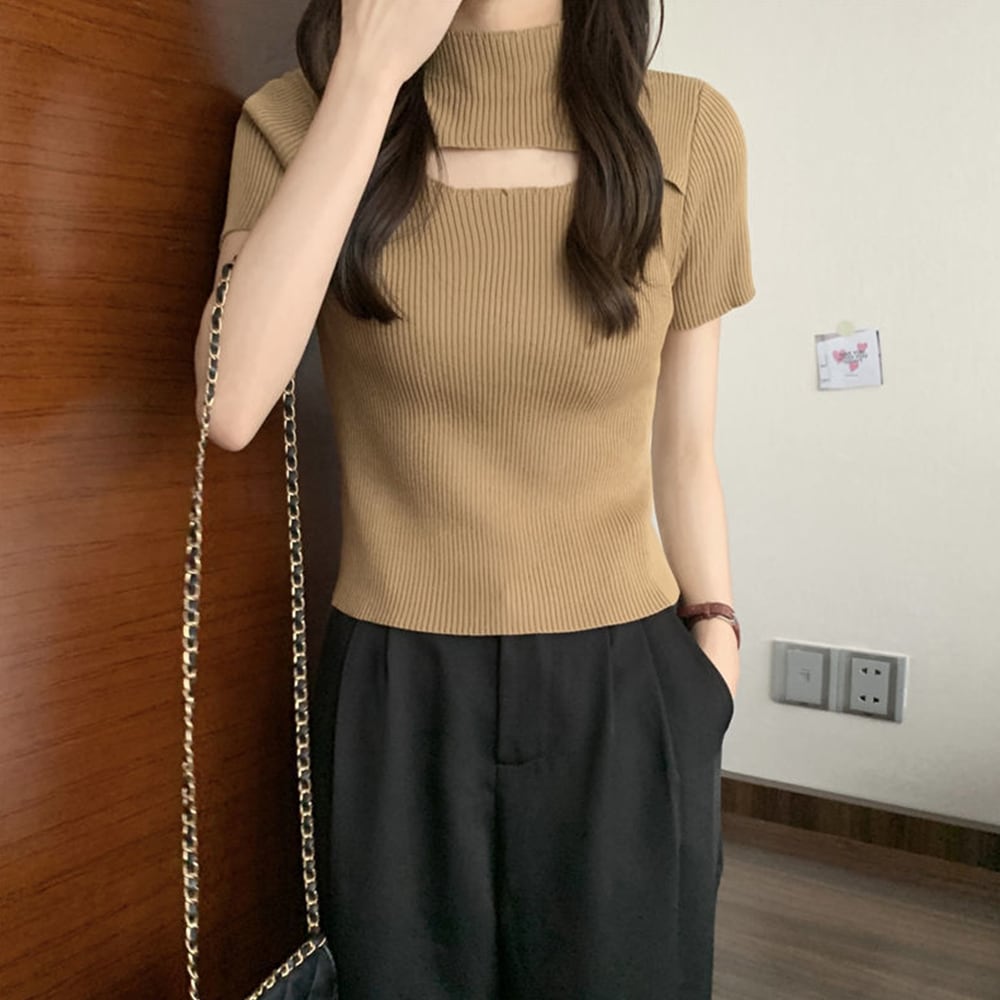 胸開き ニット トップス レディース 韓国 春夏秋 大人 きれいめ おしゃれ かわいい フェミニン 肌見せ カジュアル 大人可愛い 大人女子