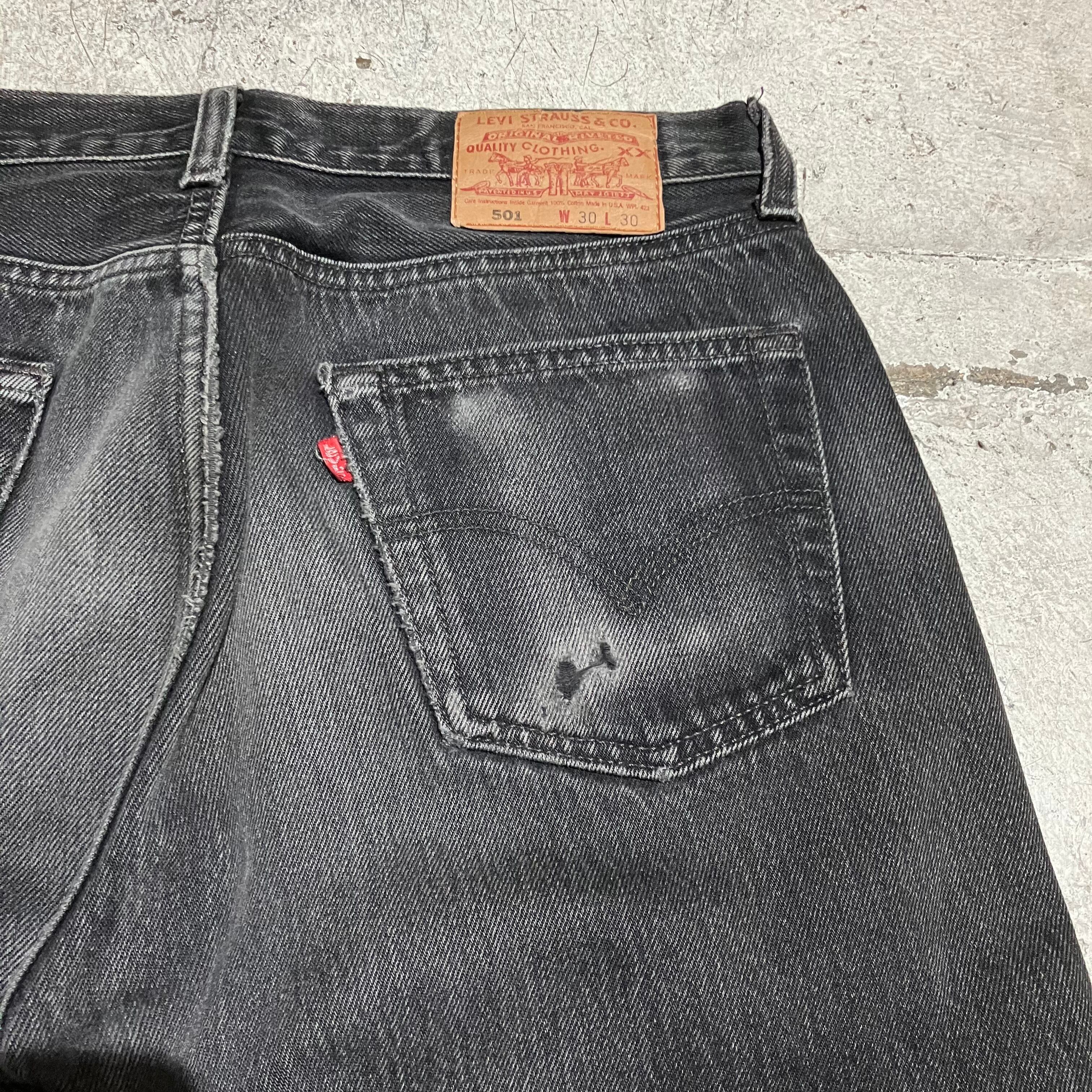 Levi's / リーバイス USA製 501 先染めブラック デニムパンツ ヒゲ ハチノス サイズ30/30