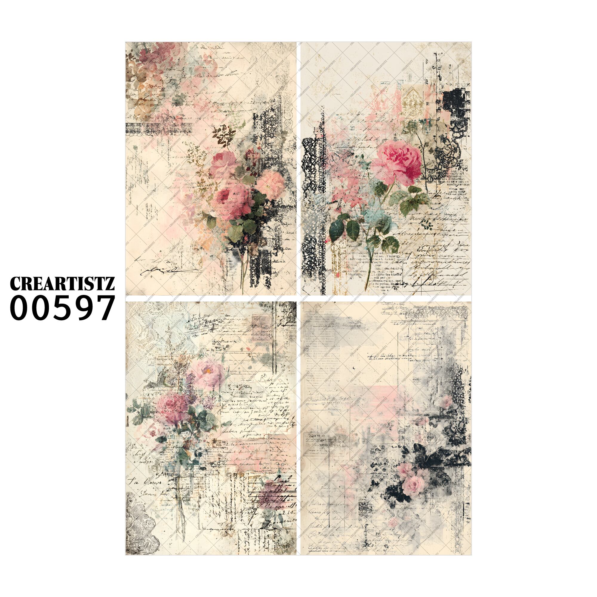 00597 背景 コラージュ素材 オリジナル 12枚セット (4種類×3枚) ペーパー/ステッカー CREARTISTZ