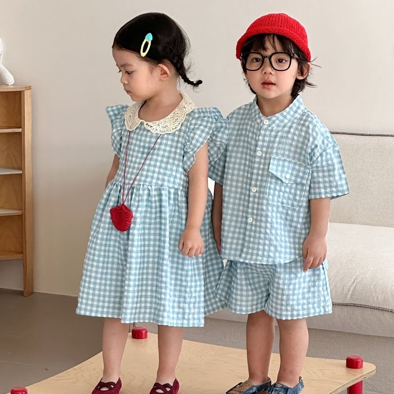 BABY&KID】ライトブルーチェックセットアップ/ワンピース | Betty BABY&KID】ライトブルーチェックセットアップ/ワンピース | Betty