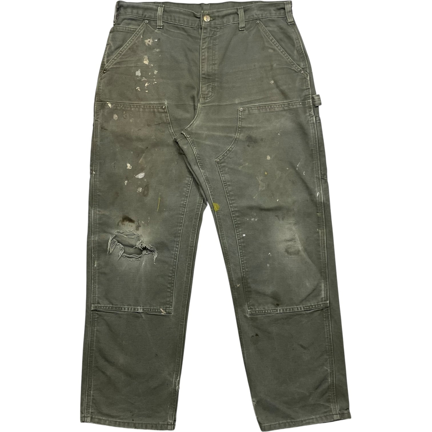 《実寸W36L30》Carhartt カーハート ダブルニー ワークパンツ ペインターパンツ ペイント フェード ダメージ グリーン no.10221