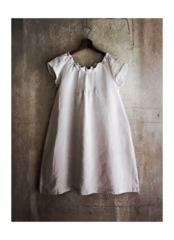 フランス 1900s リネン 小さなレースとピンタックとギャザーワンピースb アンティーク