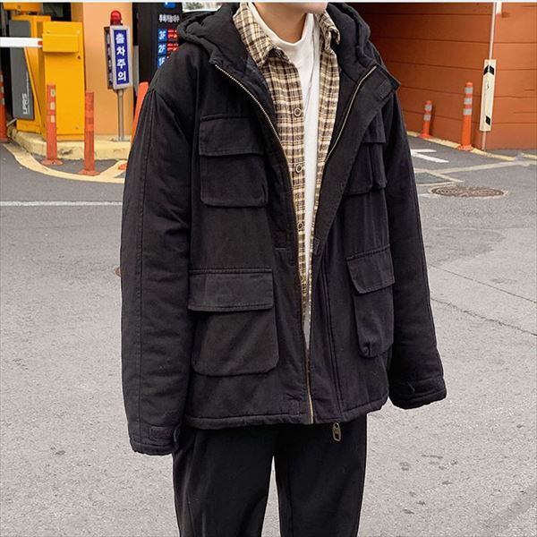 カモフラージュ柄 中綿入り ミリタリーコート 中綿コート フード付き 