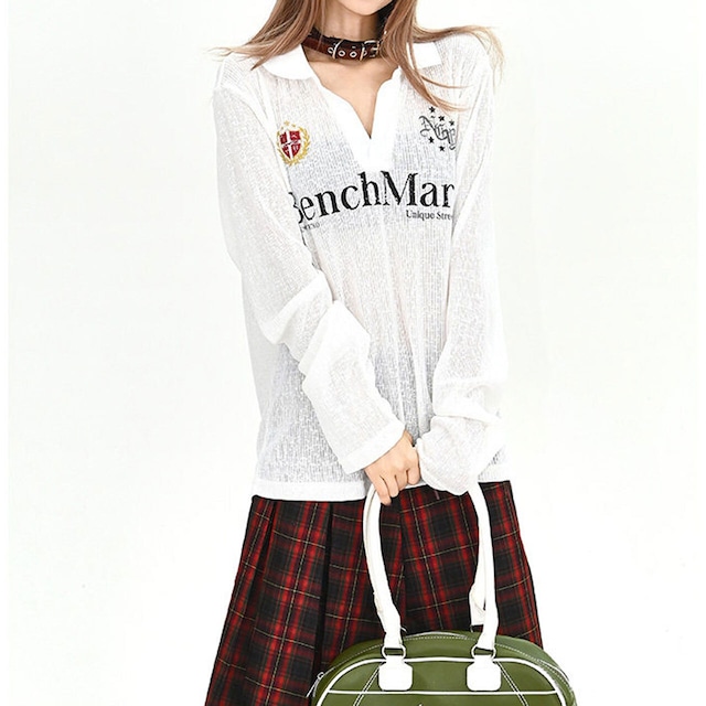 エンブレムグラフィックルーズフォルムポロトップス 2col   R01914