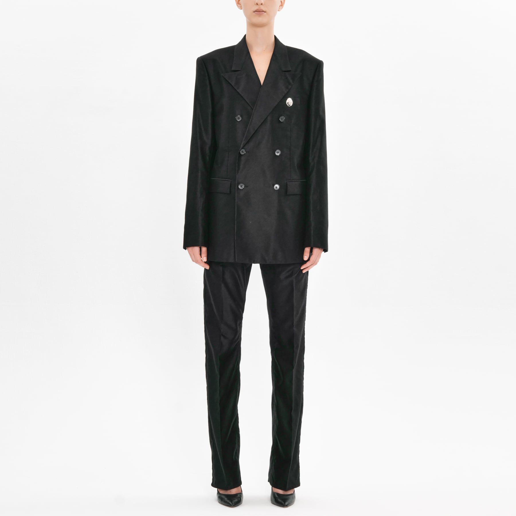 Black Mamelon Moleskin Cotton Double-Breasted Blazer