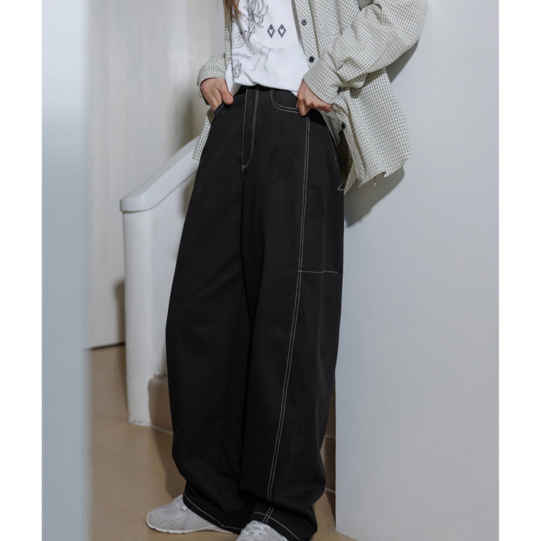 contrast stitch wide pants