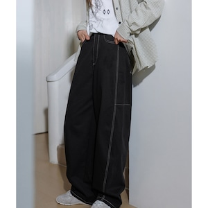 contrast stitch wide pants