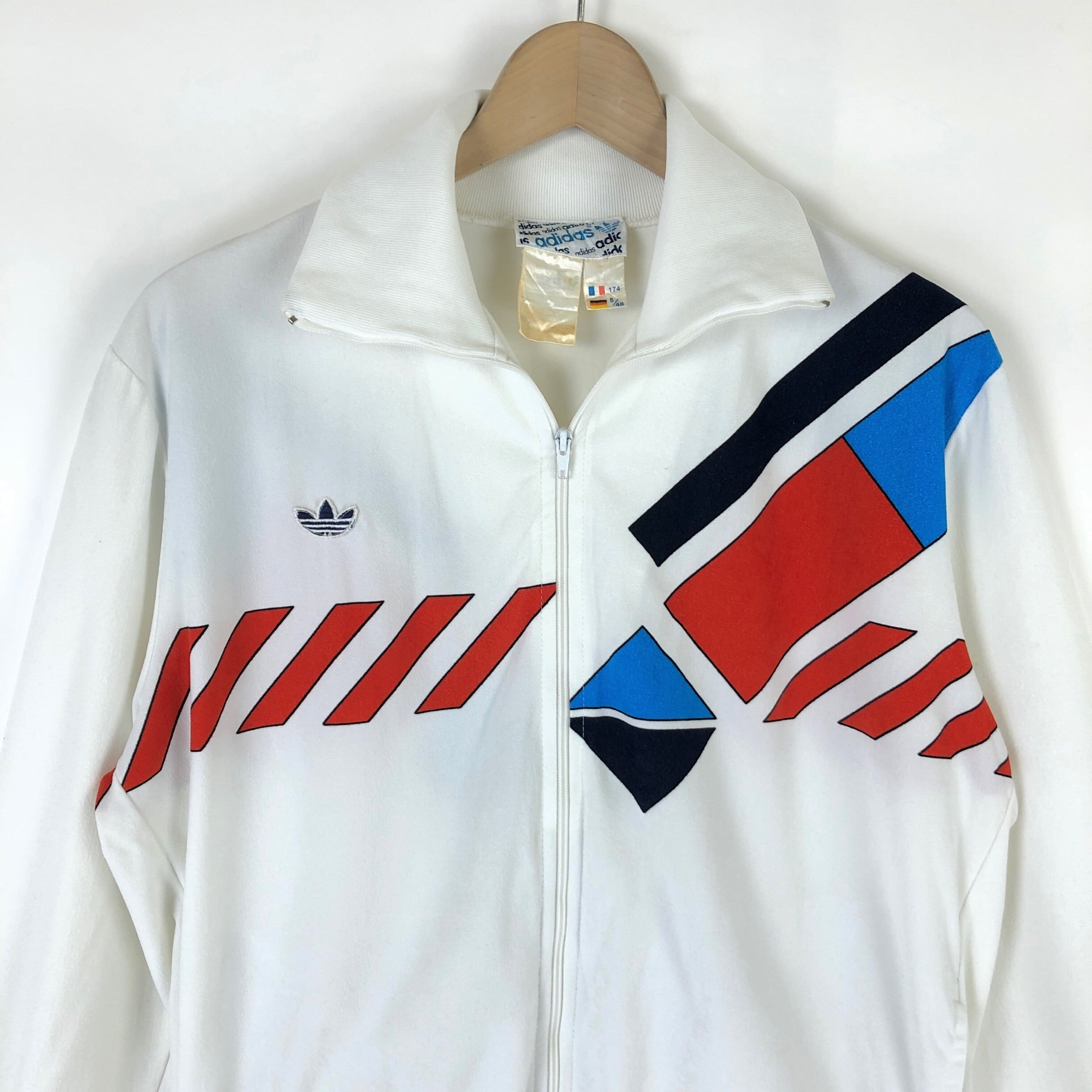 アディダス adidas ジャージ トラックジャケット イワン レンドル 起毛 ベロア素材 70-80年代 青タグ 古着 ヴィンテージ ホワイト系  メンズM 中古 n035724