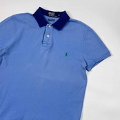 90s 00s Polo by Ralph Lauren ラルフローレン CUSTOM FIT ワンポイント 鹿の子 半袖 ポロシャツ M/水色系 メンズ オールド