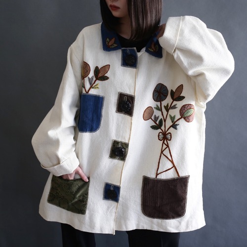 many patchwork and big button over size jacket