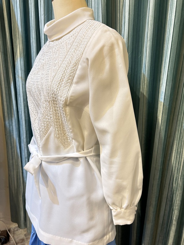 vintage white blouse with belt