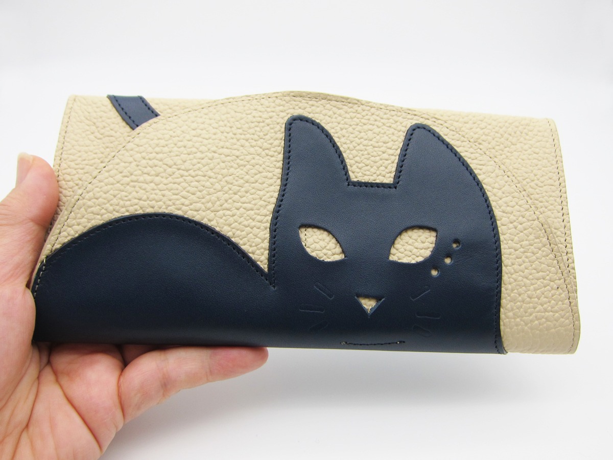 CHIGRACCI 猫デザイン長財布 「ニャレット 」ネイビー×ベージュ 本革 