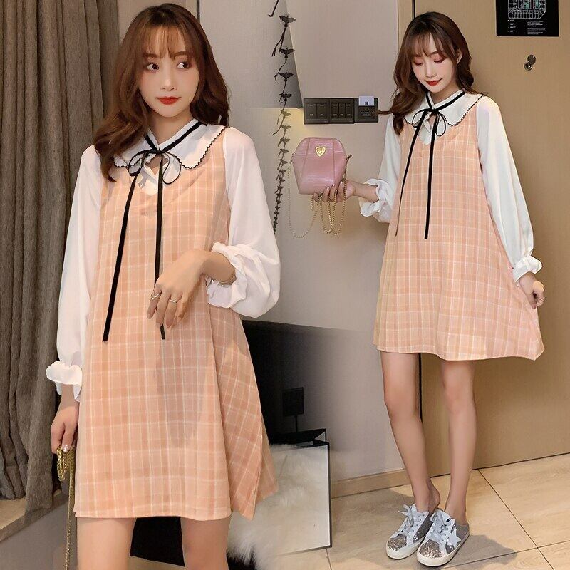 【新作】【送料無料】 妊娠中の女性2020ミディアム-長さの人形の襟の偽のツーピースマタニティドレス AL expec333459429394