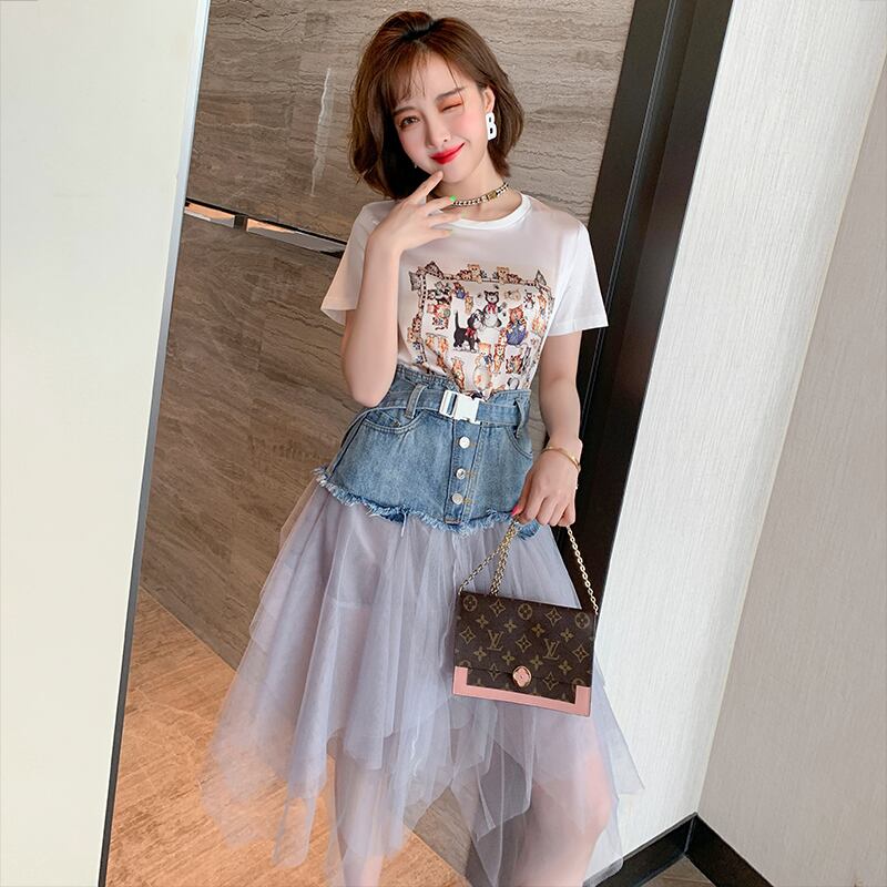 プリントラウンドネックカジュアルTシャツ サマー 夏物 Oネック MIUCO79197370525