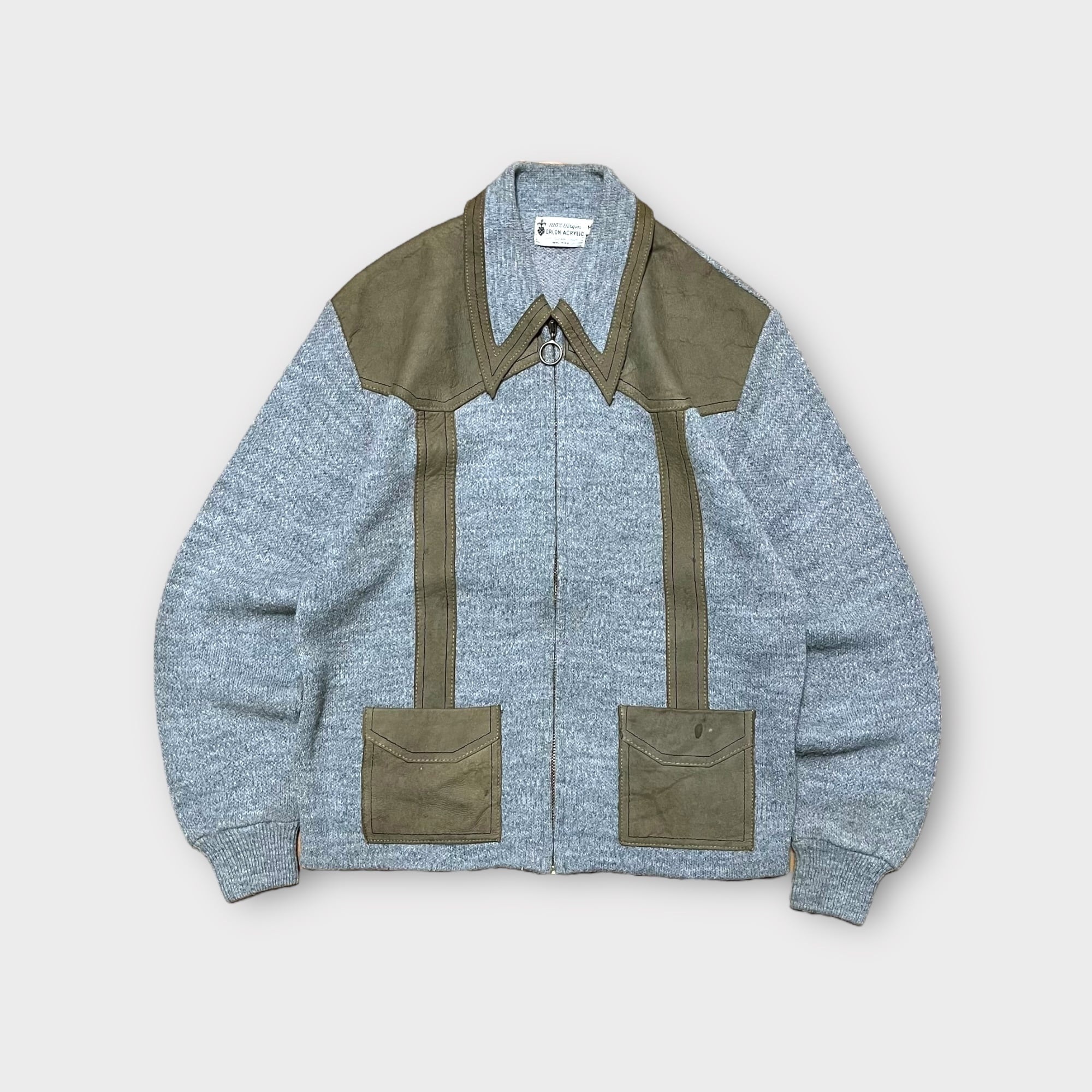 【Vintage】1970's ジップアップレザーニットジャケット