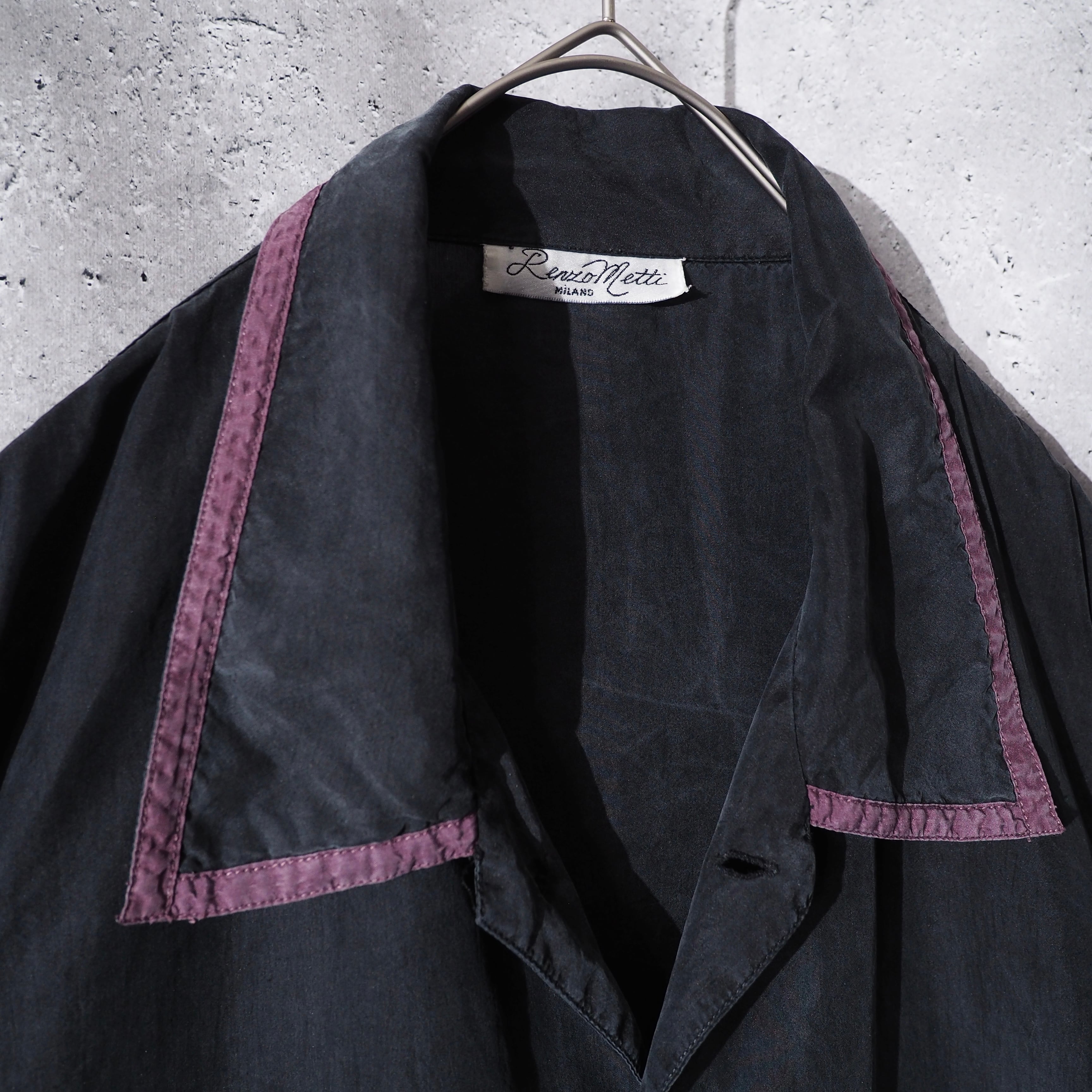 1980s " 墨黒 " Beautiful Black ink color vintage Drape loose silk shirt