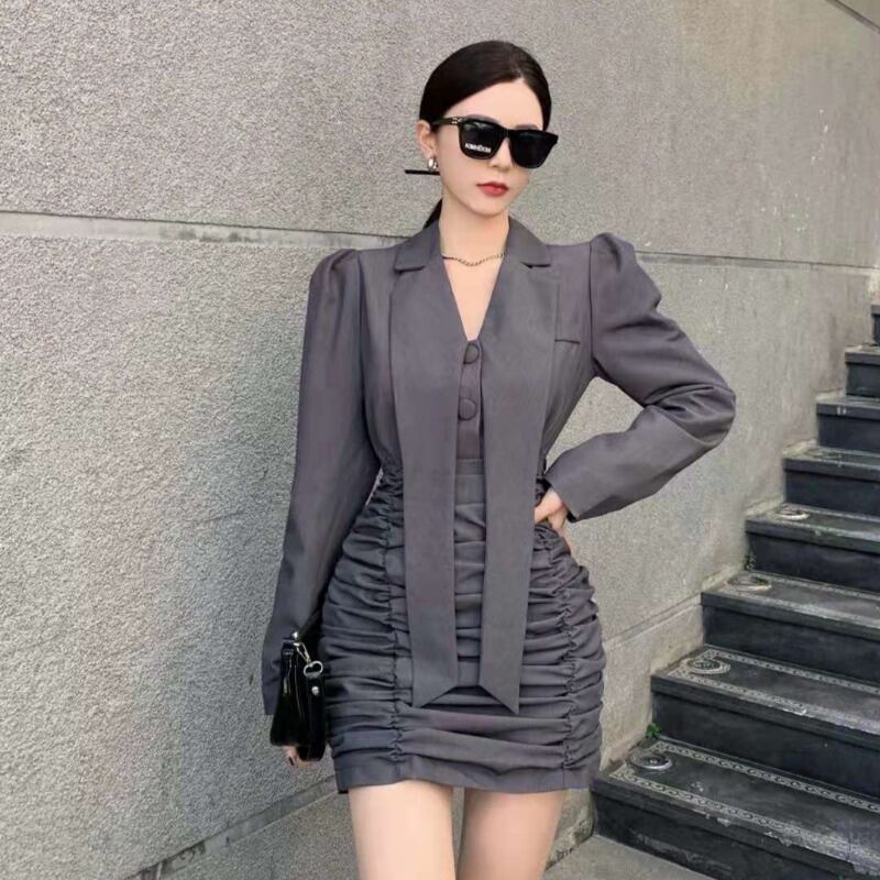 オータムスカート スタイルスリムプリーツドレス 秋物 ハンチェンe34720868724