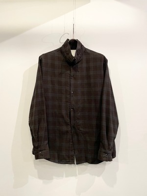 TrAnsference reshaped nel check shirt - imperfection black garment dyed
