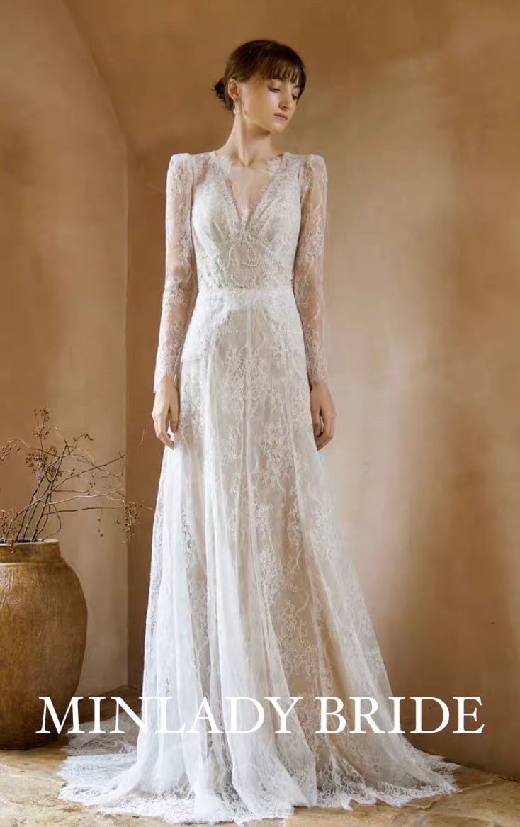 総レース Aライン ウェディングドレス | MINLADY BRIDE