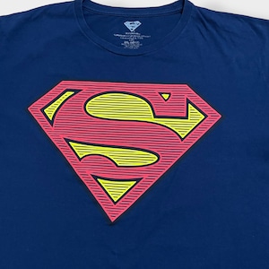 【SUPERMAN】2XL ビッグサイズ Tシャツ スーパーマン キャラt アメコミ DCコミック 映画 ヒーロー ロゴ プリント 半袖 ネイビー US古着